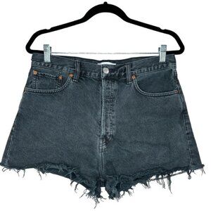 RE/DONE High Rise Washed Black Cut Off Denim Shorts Size 30